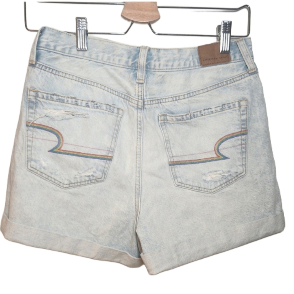 AE 4 Light Wash‎ Rainbow Pocket Denim Women Shorts 100% Cotton
